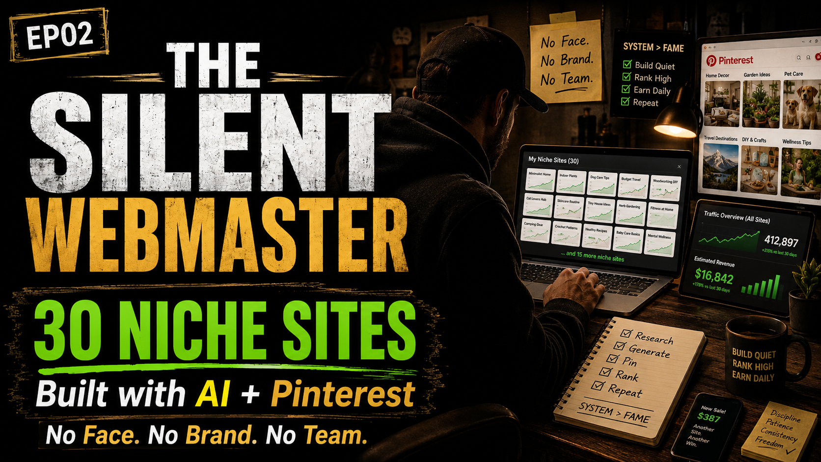 How to build a 30 Niche Sites, Zero Face, Zero Team — AI + Pinterest Full Breakdown